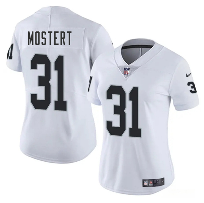 Personalized Women’s Las Vegas Raiders #31 Raheem Mostert White 2025 Stitched Jersey(Run Small)