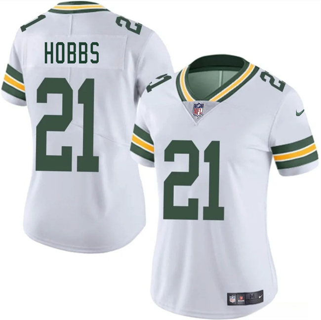 Personalized Women’s Green Bay Packers #21 Nate Hobbs White 2025 Untouchable Limited Stitched Jersey(Run Small)