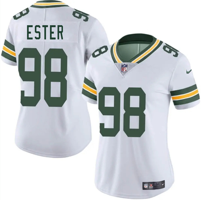 Personalized Women’s Green Bay Packers #98 James Ester White 2025 Untouchable Limited Stitched Jersey(Run Small)