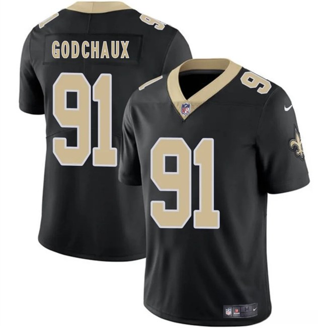 Personalized Men’s New Orleans Saints #91 Davon Godchaux Black 2025 Limited Stitched Football Jersey