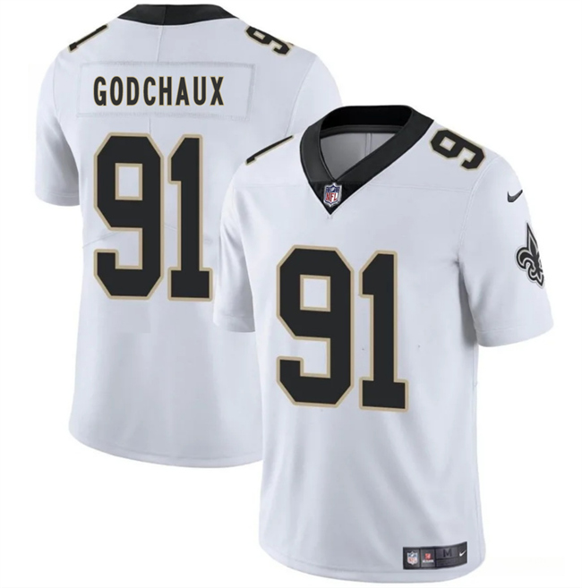 Personalized Men’s New Orleans Saints #91 Davon Godchaux White 2025 Limited Stitched Football Jersey