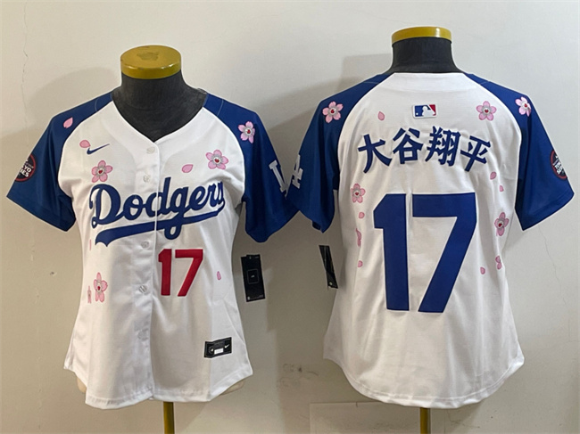 Personalized Women’s Los Angeles Dodgers #17 Shohei Ohtani White Royal 2025 Tokyo Series Limited Stitched Baseball Jersey(Run Small)