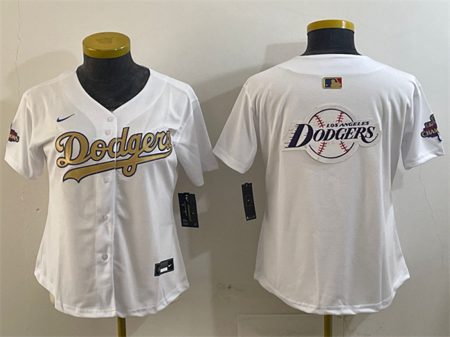 Personalized Women’s Los Angeles Dodgers Team Big Logo White 2025 Gold Collection Limited Stitched Baseball Jersey(Run Small)