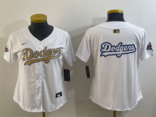 Personalized Women’s Los Angeles Dodgers Team Big Logo White 2025 Gold Collection Limited Stitched Baseball Jersey(Run Small)