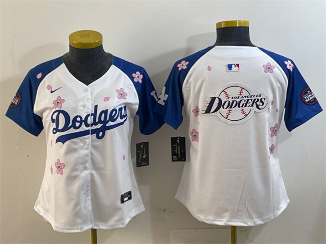 Personalized Women’s Los Angeles Dodgers Team Big Logo White Royal 2025 Tokyo Series Limited Stitched Baseball Jersey(Run Small)