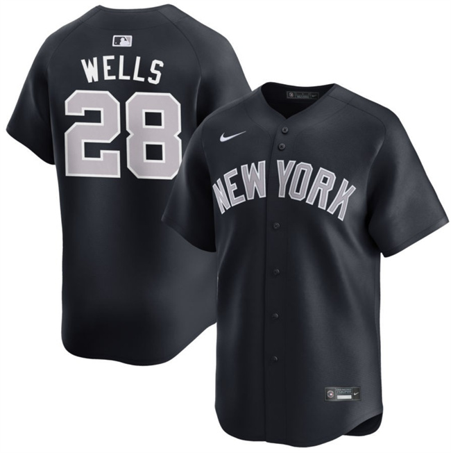 Personalized Men’s New York Yankees #28 Austin Wells Navy 2025 Alternate Limited Stitched Baseball Jersey