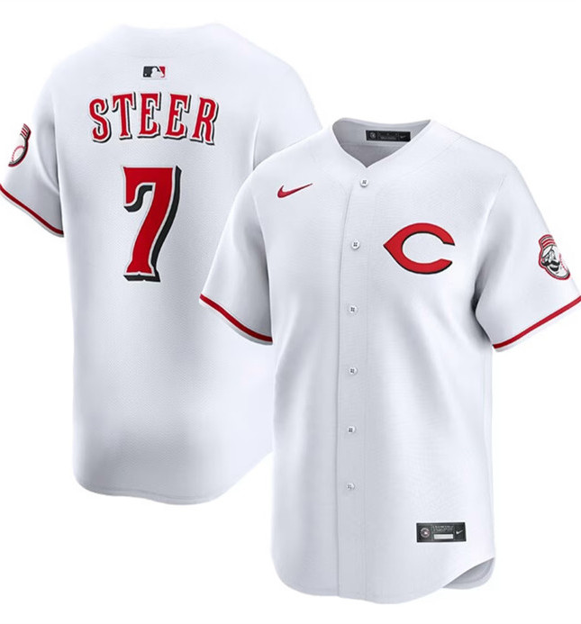 Personalized Men’s Cincinnati Reds #7 Spencer Steer White 2025 Home Limited Stitched Baseball Jersey
