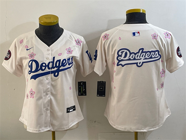 Personalized Women’s Los Angeles Dodgers Team Big Logo Cream 2025 Tokyo Series Limited Stitched Baseball Jersey(Run Small)