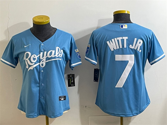 Personalized Women’s Kansas City Royals #7 Bobby Witt Jr. Light Blue Cool Base Stitched Jersey(Run Small)