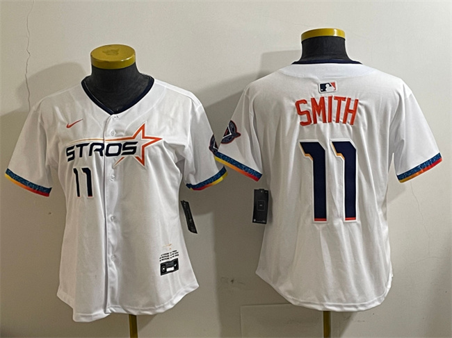 Personalized Women’s Houston Astros #11 Cam Smith White 2025 City Connect Limited Stitched Baseball Jersey(Run Small)