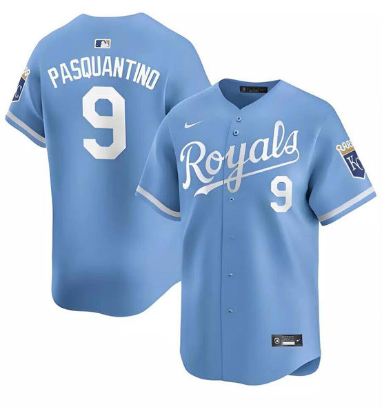Personalized Men’s Kansas City Royals #9 Vinnie Pasquantino Light Blue Alternate Limited Stitched Baseball Jersey