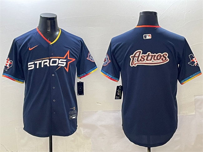Personalized Men’s Houston Astros Team Big Logo Navy 2025 City Connect With Texas Patch Limited Stitched Baseball Jersey