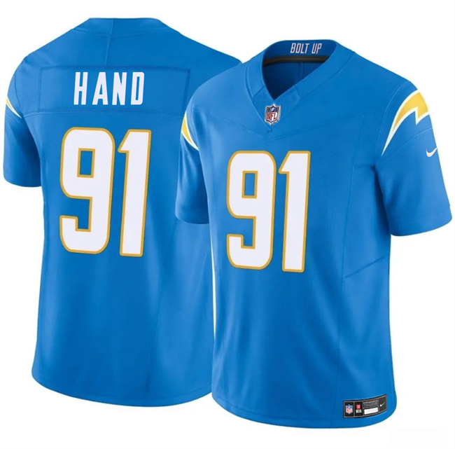 Personalized Men’s Los Angeles Chargers #91 Da’Shawn Hand Blue 2024 F.U.S.E Limited Stitched Football Jersey