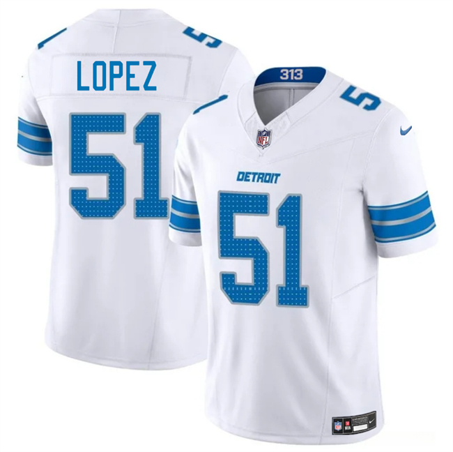 Personalized Men’s Detroit Lions #51 Roy Lopez White 2025 F.U.S.E. Limited Stitched Jersey