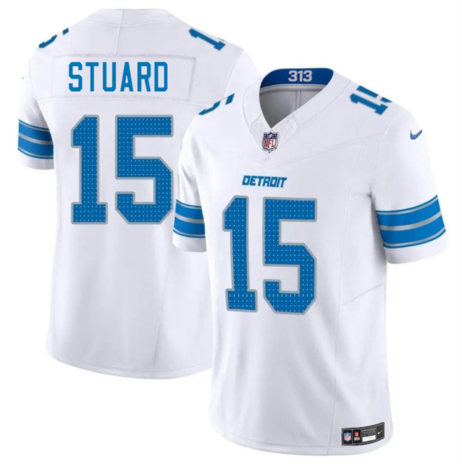 Personalized Men’s Detroit Lions #15 Grant Stuard White 2025 F.U.S.E. Limited Stitched Jersey