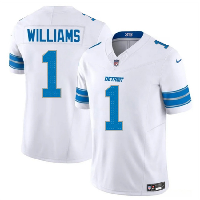 Personalized Men’s Detroit Lions #1 Jameson Williams White 2025 F.U.S.E. Limited Stitched Jersey