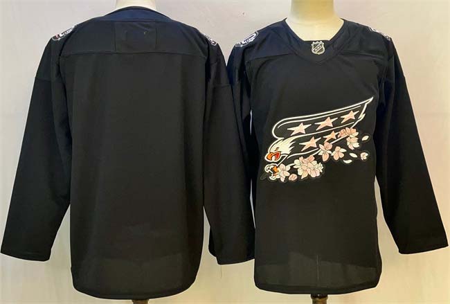 Personalized Men’s Washington Capitals Blank Black Cherry Blossom Stitched Hockey Jersey