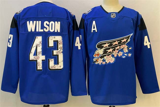 Personalized Men’s Washington Capitals #43 Tom Wilson Blue Cherry Blossom With A Patch Stitched Hockey Jersey
