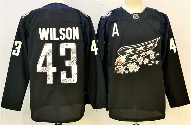 Personalized Men’s Washington Capitals #43 Tom Wilson Black Cherry Blossom With A Patch Stitched Hockey Jersey