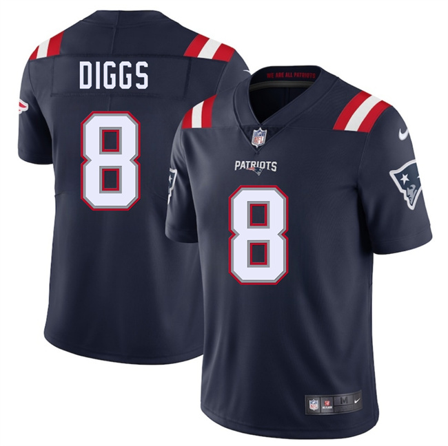 Personalized Men’s New England Patriots #8 Stefon Diggs Navy 2025 Limited Stitched Football Jersey