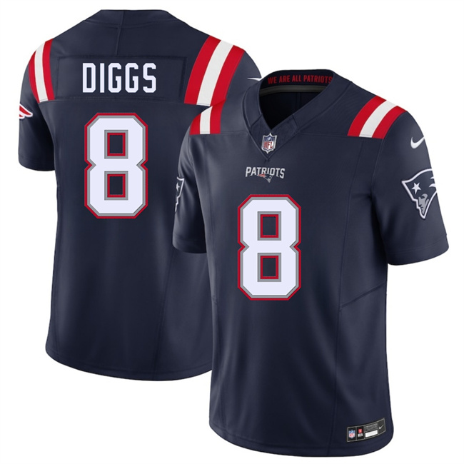 Personalized Men’s New England Patriots #8 Stefon Diggs Navy 2025 F.U.S.E. Limited Stitched Football Jersey