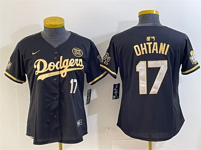 Personalized Women’s Los Angeles Dodgers #17 Shohei Ohtani Black Gold 2024 World Series With Fernando Patch Limited Stitched Baseball Jersey(Run Small)