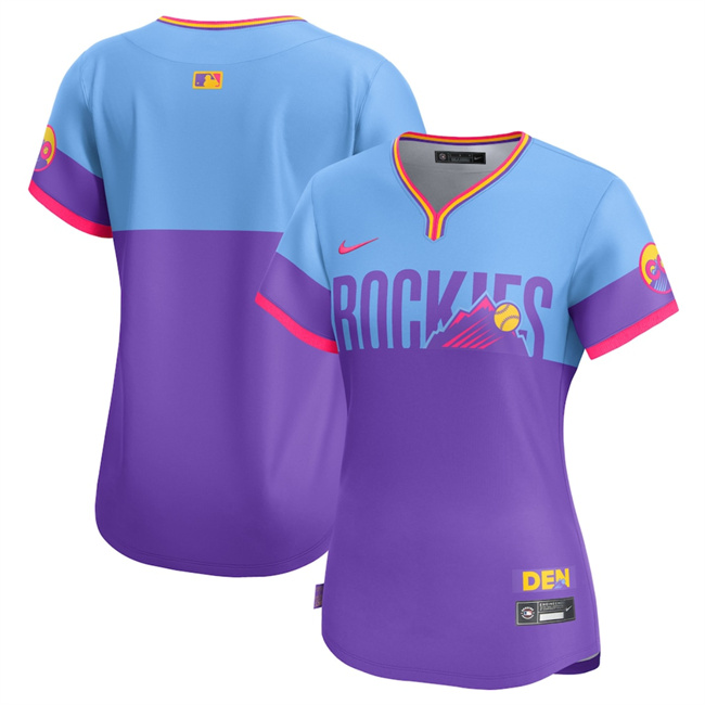 Personalized Women’s Colorado Rockies Blank Purple Light Blue 2025 City Connect Limited Stitched Baseball Jersey(Run Small)