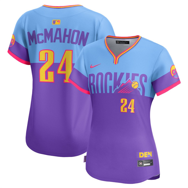 Personalized Women’s Colorado Rockies #24 Ryan McMahon Purple Light Blue 2025 City Connect Limited Stitched Baseball Jersey(Run Small)