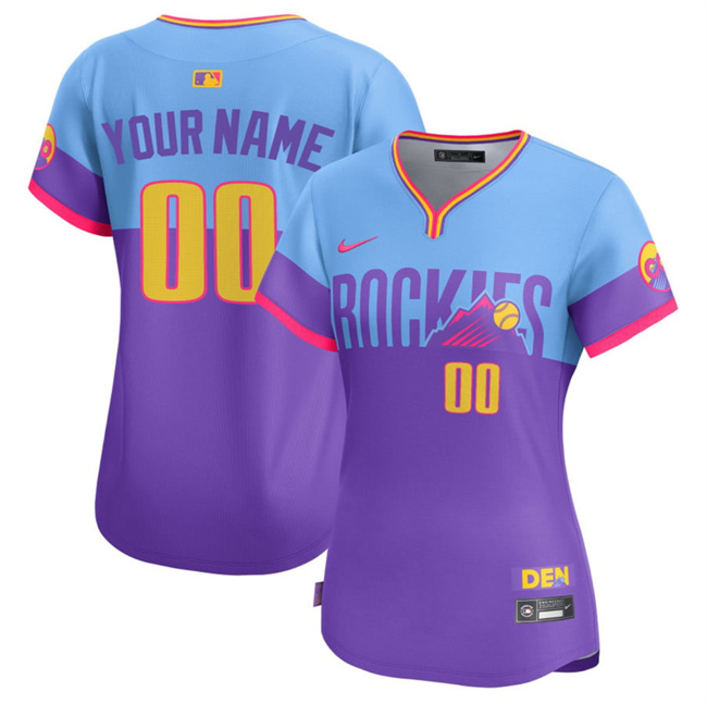 Personalized Women’s Colorado Rockies ACTIVE PLAYER Purple Light Blue 2025 City Connect Limited Stitched Baseball Jersey(Run Small)