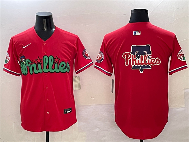 Personalized Men’s Philadelphia Phillies Team Big Logo Red Phanatic Limited Stitched Jersey