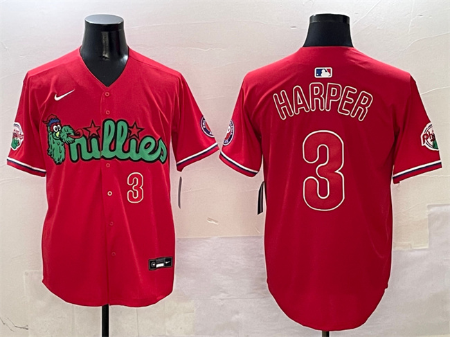Personalized Men’s Philadelphia Phillies #3 Bryce Harper Red Phanatic Limited Stitched Jersey