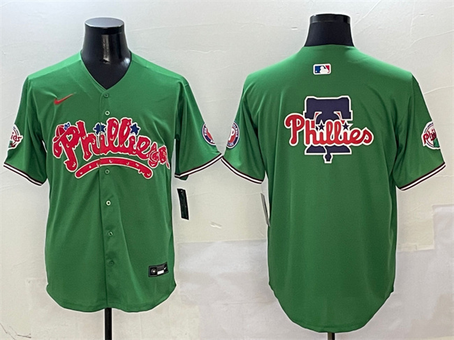 Personalized Men’s Philadelphia Phillies Team Big Logo Green Phanatic Limited Stitched Jersey