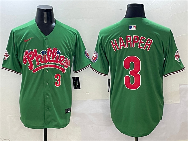 Personalized Men’s Philadelphia Phillies #3 Bryce Harper Green Phanatic Limited Stitched Jersey