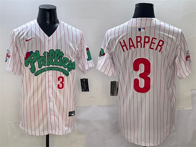 Personalized Men’s Philadelphia Phillies #3 Bryce Harper White Phanatic Limited Stitched Jersey