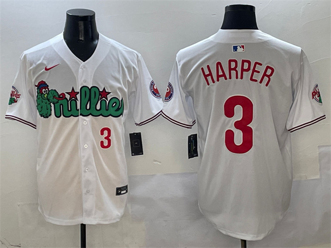 Personalized Men’s Philadelphia Phillies #3 Bryce Harper White Phanatic Limited Stitched Jersey 1