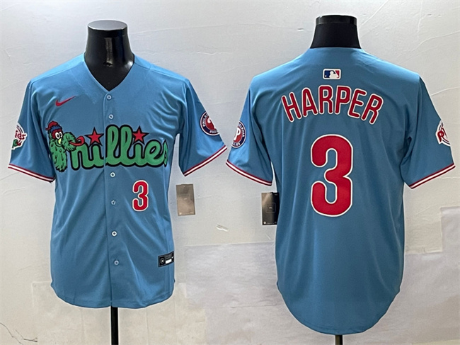 Personalized Men’s Philadelphia Phillies #3 Bryce Harper Light Blue Phanatic Limited Stitched Jersey
