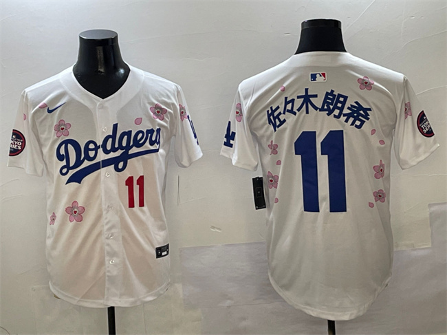 Personalized Men’s Los Angeles Dodgers #11 Roki Sasaki White 2025 Tokyo Series Limited Stitched Baseball Jersey