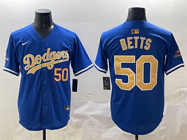 Personalized Men’s Los Angeles Dodgers #50 Mookie Betts Royal 2025 Gold Collection Limited Stitched Baseball Jersey