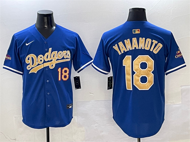 Personalized Men’s Los Angeles Dodgers #18 Yoshinobu Yamamoto Royal 2025 Gold Collection Limited Stitched Baseball Jersey