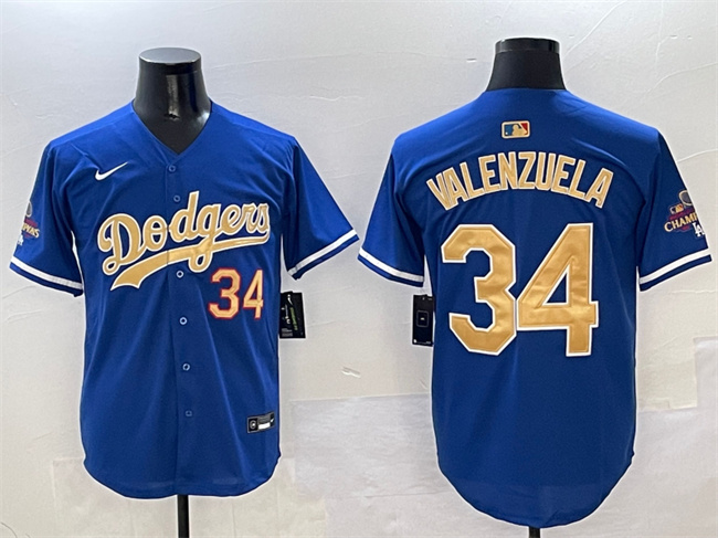 Personalized Men’s Los Angeles Dodgers #34 Fernando Valenzuela Royal 2025 Gold Collection Limited Stitched Baseball Jersey