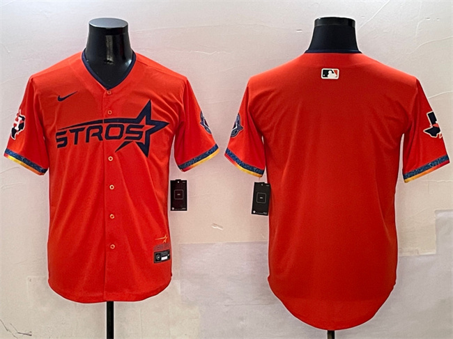 Personalized Men’s Houston Astros Blank Orange 2025 City Connect With Texas Patch Limited Stitched Baseball Jersey