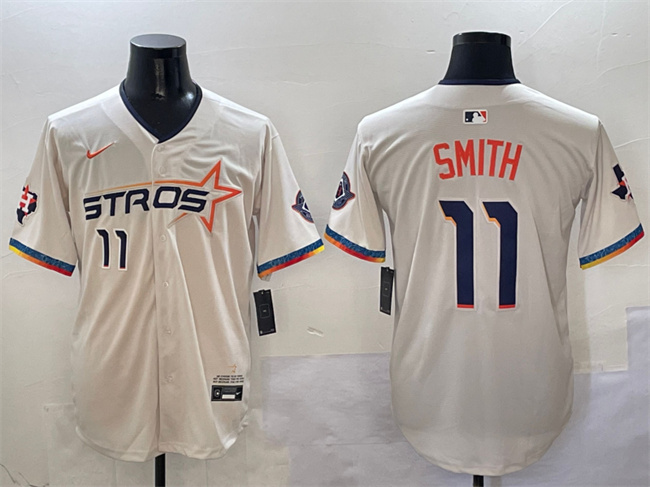 Personalized Men’s Houston Astros #11 Cam Smith Cream 2025 City Connect With Texas Patch Limited Stitched Baseball Jersey