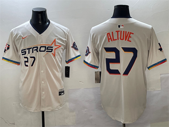 Personalized Men’s Houston Astros #27 Jose Altuve Cream 2025 City Connect With Texas Patch Limited Stitched Baseball Jersey