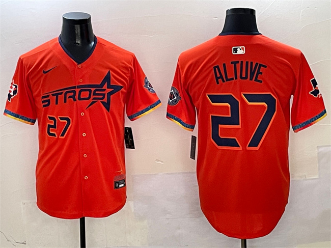 Personalized Men’s Houston Astros #27 Jose Altuve Orange 2025 City Connect With Texas Patch Limited Stitched Baseball Jersey