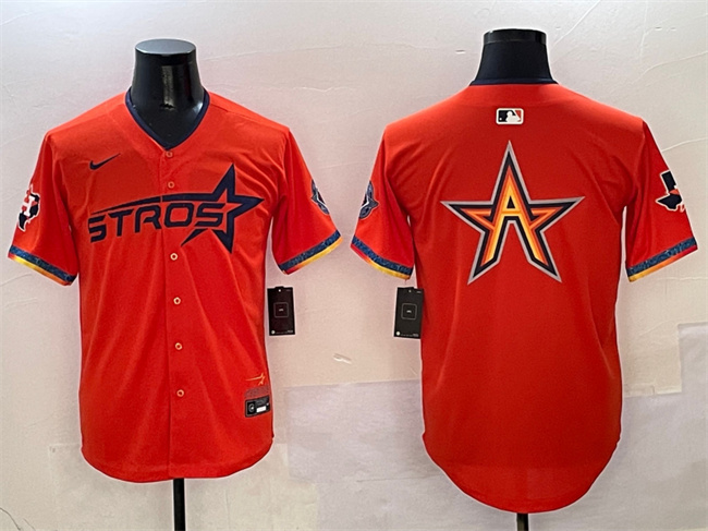 Personalized Men’s Houston Astros Team Big Logo Orange 2025 City Connect With Texas Patch Limited Stitched Baseball Jerseys