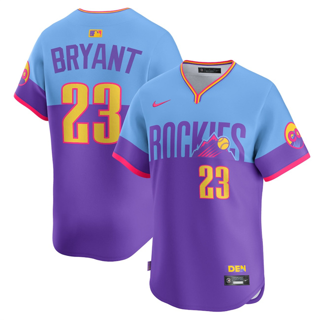 Personalized Men’s Colorado Rockies #23 Kris Bryant Purple Light Blue 2025 City Connect Limited Stitched Baseball Jersey