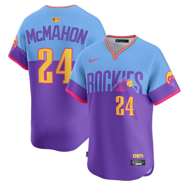 Personalized Men’s Colorado Rockies #24 Ryan McMahon Purple Light Blue 2025 City Connect Limited Stitched Baseball Jersey