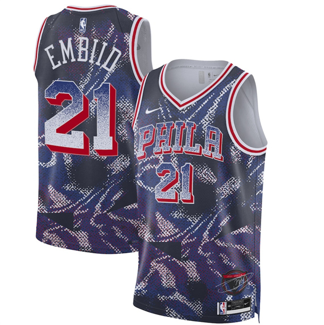 Personalized Men’s Philadelphia 76ers #21 Joel Embiid Navy 2025 Select Series Swingman Stitched Basketball Jersey