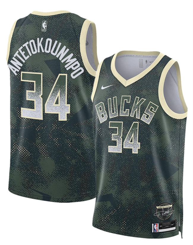 Personalized Men’s Milwaukee Bucks #34 Giannis Antetokounmpo Green 2025 Select Series Swingman Stitched Basketball Jersey