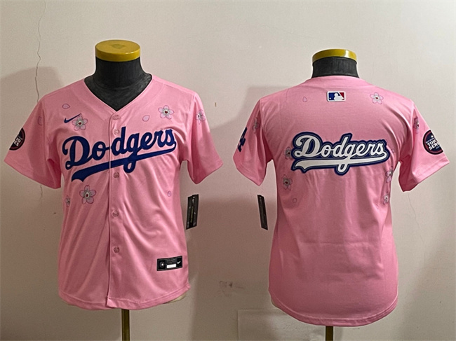 Personalized Youth Los Angeles Dodgers Team Big Logo Pink 2025 Tokyo Series Limited Stitched Baseball Jersey